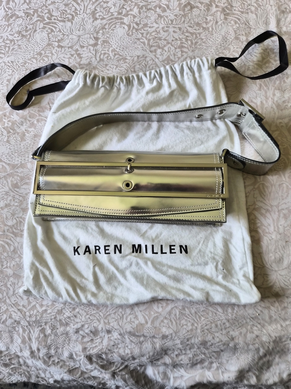 Karen Millen Metallic Gold Leather Crossbody Belt Bag